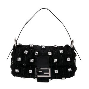 Fendi Vintage Crystal Embellished Beaded Black Baguette